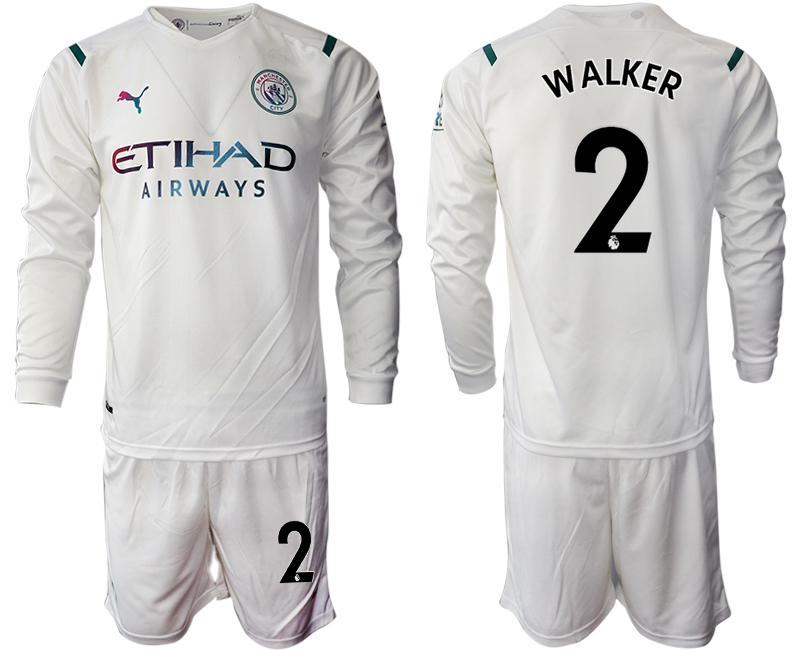 Men 2021-2022 Club Manchester city away white Long Sleeve #2 Soccer Jersey->manchester city jersey->Soccer Club Jersey
